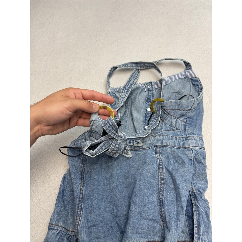 Anthropologie Pilcro Tiered Denim Maxi Dress Women's 2 Blue Sundress Western - Picture 6 of 14